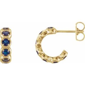 14K Yellow Gold Lab-Grown Blue Sapphire Hoop Earrings