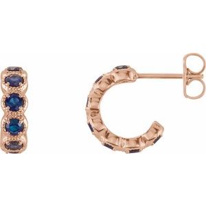 14K Rose Gold Lab-Grown Blue Sapphire Hoop Earrings
