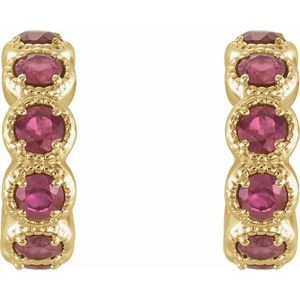 14K Yellow Gold Natural Pink Tourmaline Hoop Earrings – image 2