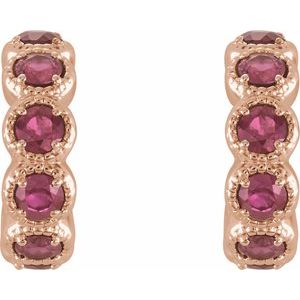 14K Rose Gold Natural Pink Tourmaline Hoop Earrings – image 2