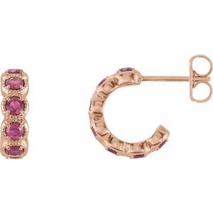 14K Rose Gold Natural Pink Tourmaline Hoop Earrings