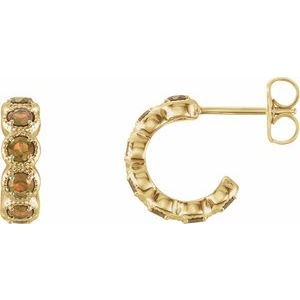 14K Yellow Gold Natural Citrine Hoop Earrings