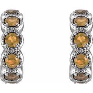 Platinum Natural Citrine Hoop Earrings – image 2