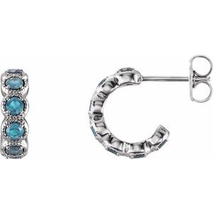 Sterling Silver Natural Blue Zircon Hoop Earrings