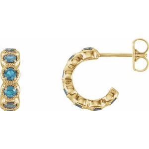 14K Yellow Gold Natural Blue Zircon Hoop Earrings