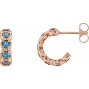 14K Rose Gold Natural Blue Zircon Hoop Earrings