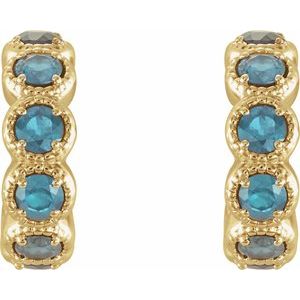14K Yellow Gold Natural Blue Zircon Hoop Earrings – image 2