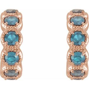 14K Rose Gold Natural Blue Zircon Hoop Earrings – image 2