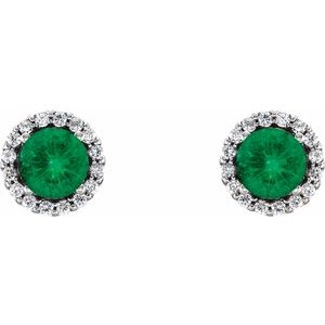 Sterling Silver 3 mm Lab-Grown Emerald & 1/10 CTW Natural Diamond Earrings – image 2