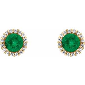 14K Yellow Gold 4 mm Lab-Grown Emerald & 1/10 CTW Natural Diamond Earrings – image 2
