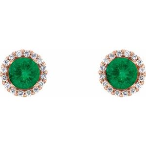 14K Rose Gold 3 mm Lab-Grown Emerald & 1/10 CTW Natural Diamond Earrings – image 2