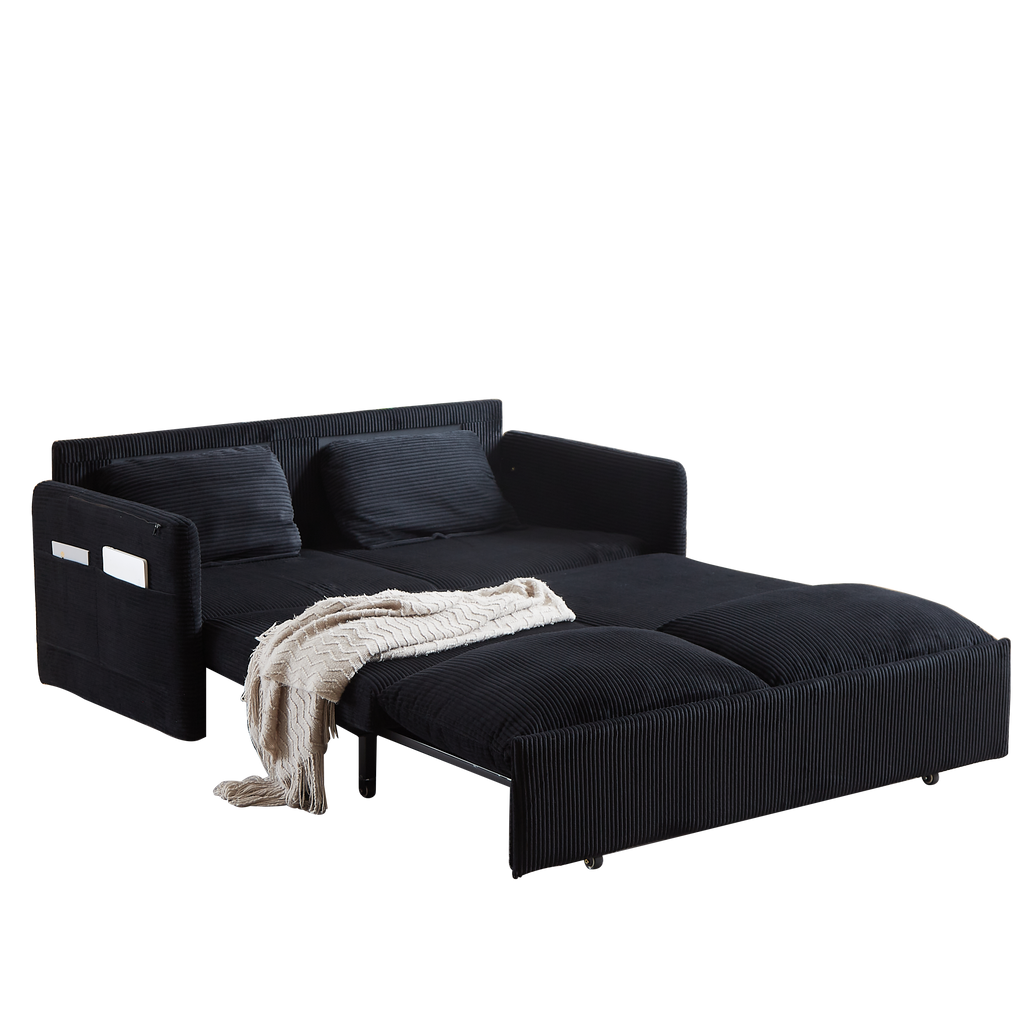 MH'' 64.5 Inch Sleeper Sofa Bed  3-in-1 Adjustable Sleeper with Pullout Bed   2 Pillows and Side Pockets  Soft Corduroy Convertible Sleeper Sofa Bed for Living Room Bedroom Apartment Office