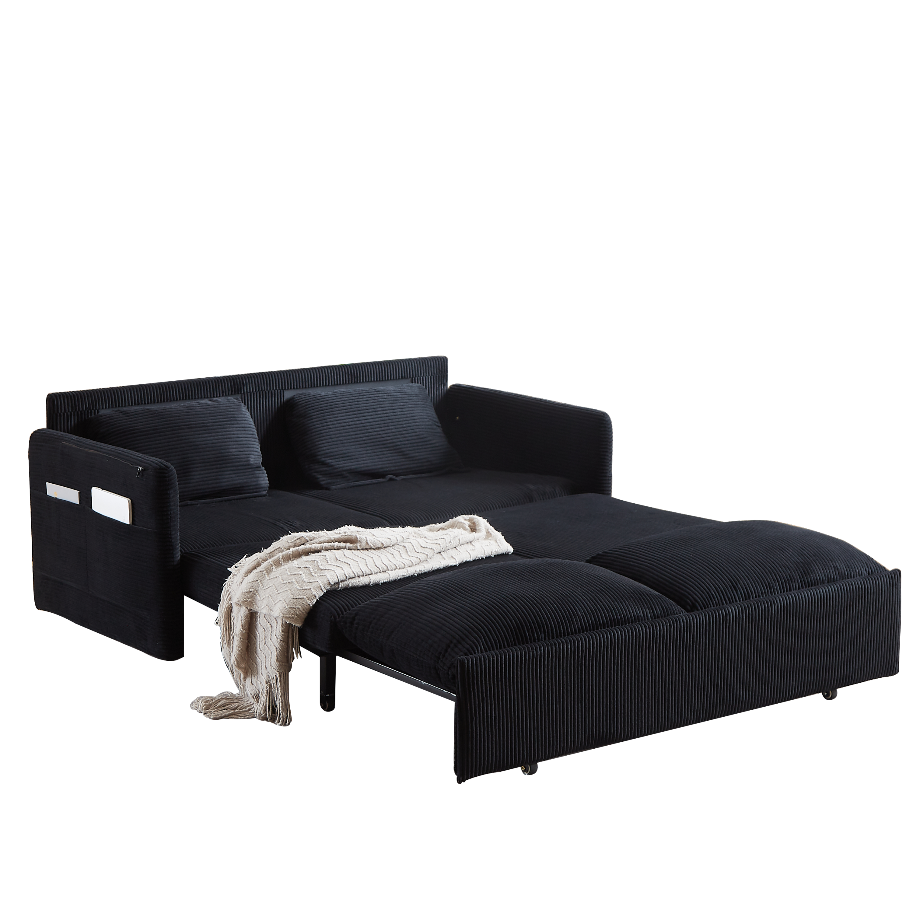 MH'' 64.5 Inch Sleeper Sofa Bed  3-in-1 Adjustable Sleeper with Pullout Bed   2 Pillows and Side Pockets  Soft Corduroy Convertible Sleeper Sofa Bed for Living Room Bedroom Apartment Office