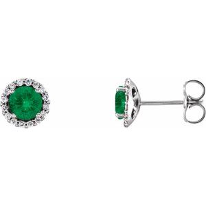 Sterling Silver 3 mm Lab-Grown Emerald & 1/10 CTW Natural Diamond Earrings
