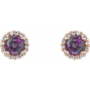 14K Rose Gold 4.5 mm Lab-Grown Alexandrite & 1/10 CTW Natural Diamond Earrings – image 2