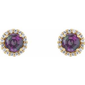14K Yellow Gold 5.5 mm Lab-Grown Alexandrite & 1/8 CTW Natural Diamond Earrings – image 2