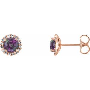14K Rose Gold 3 mm Lab-Grown Alexandrite & 1/10 CTW Natural Diamond Earrings