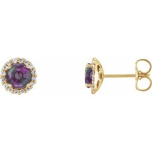 14K Yellow Gold 5 mm Lab-Grown Alexandrite & 1/8 CTW Natural Diamond Earrings