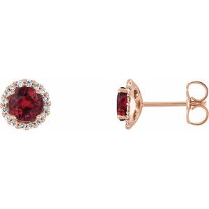14K Rose Gold 3.5 mm Lab-Grown Ruby & 1/10 CTW Natural Diamond Earrings