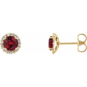 14K Yellow Gold 3.5 mm Lab-Grown Ruby & 1/10 CTW Natural Diamond Earrings