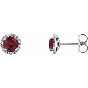 14K White Gold 3 mm Natural Ruby & 1/10 CTW Natural Diamond Earrings