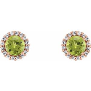 14K Rose Gold 5.5 mm Natural Peridot & 1/8 CTW Natural Diamond Earrings – image 2