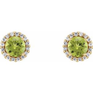 14K Yellow Gold 5.5 mm Natural Peridot & 1/8 CTW Natural Diamond Earrings – image 2