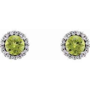 Platinum 5 mm Natural Peridot & 1/8 CTW Natural Diamond Earrings – image 2