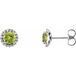 14K White Gold 4 mm Natural Peridot & 1/10 CTW Natural Diamond Earrings