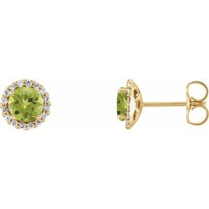 14K Yellow Gold 5.5 mm Natural Peridot & 1/8 CTW Natural Diamond Earrings