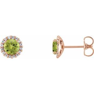 14K Rose Gold 5.5 mm Natural Peridot & 1/8 CTW Natural Diamond Earrings