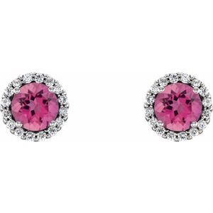 14K White Gold 4.5 mm Natural Pink Tourmaline & 1/10 CTW Natural Diamond Earrings – image 2