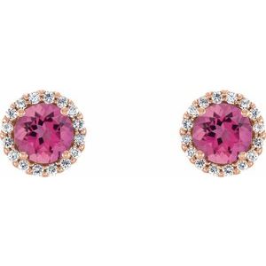 14K Rose Gold 4.5 mm Natural Pink Tourmaline & 1/10 CTW Natural Diamond Earrings – image 2