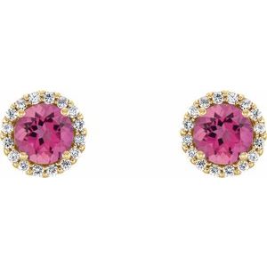 14K Yellow Gold 4 mm Natural Pink Tourmaline & 1/10 CTW Natural Diamond Earrings – image 2