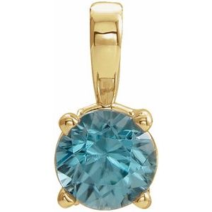 14K Yellow Gold 3 mm Natural Blue Zircon Pendant