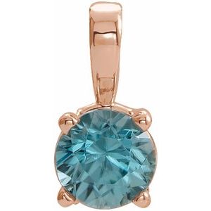 14K Rose Gold 5 mm Natural Blue Zircon Pendant