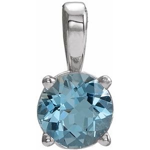 14K White Gold 6 mm Natural Blue Zircon Pendant