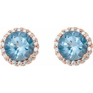 14K Rose Gold 3.5 mm Natural Aquamarine & 1/10 CTW Natural Diamond Earrings – image 2