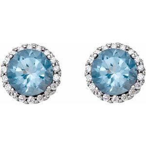 Platinum 4.5 mm Natural Aquamarine & 1/10 CTW Natural Diamond Earrings – image 2