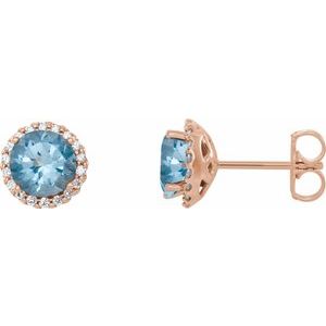 14K Rose Gold 5 mm Natural Aquamarine & 1/8 CTW Natural Diamond Earrings