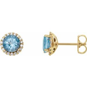 14K Yellow Gold 5 mm Natural Aquamarine & 1/8 CTW Natural Diamond Earrings