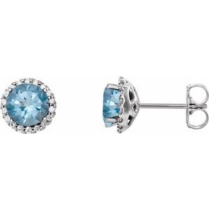 14K White Gold 6 mm Natural Aquamarine & 1/8 CTW Natural Diamond Earrings
