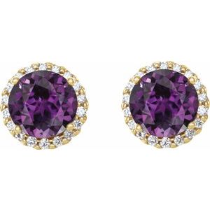 14K Yellow Gold 6 mm Lab-Grown Alexandrite & 1/8 CTW Natural Diamond Earrings – image 2