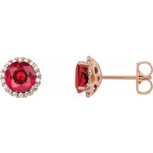14K Rose Gold 6 mm Lab-Grown Ruby & 1/8 CTW Natural Diamond Earrings