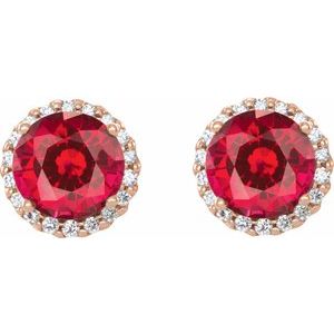 14K Rose Gold 6 mm Lab-Grown Ruby & 1/8 CTW Natural Diamond Earrings