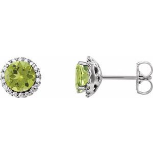 14K White Gold 6 mm Natural Peridot & 1/8 CTW Natural Diamond Earrings