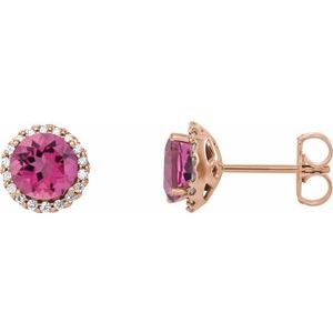14K Rose Gold 6 mm Natural Pink Tourmaline & 1/8 CTW Natural Diamond Earrings