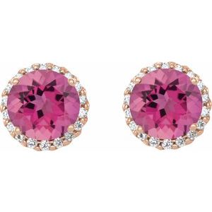 14K Rose Gold 6 mm Natural Pink Tourmaline & 1/8 CTW Natural Diamond Earrings