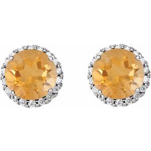 14K White Gold 3 mm Natural Citrine & 1/10 CTW Natural Diamond Earrings – image 2