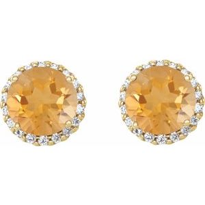 14K Yellow Gold 5 mm Natural Citrine & 1/8 CTW Natural Diamond Earrings – image 2